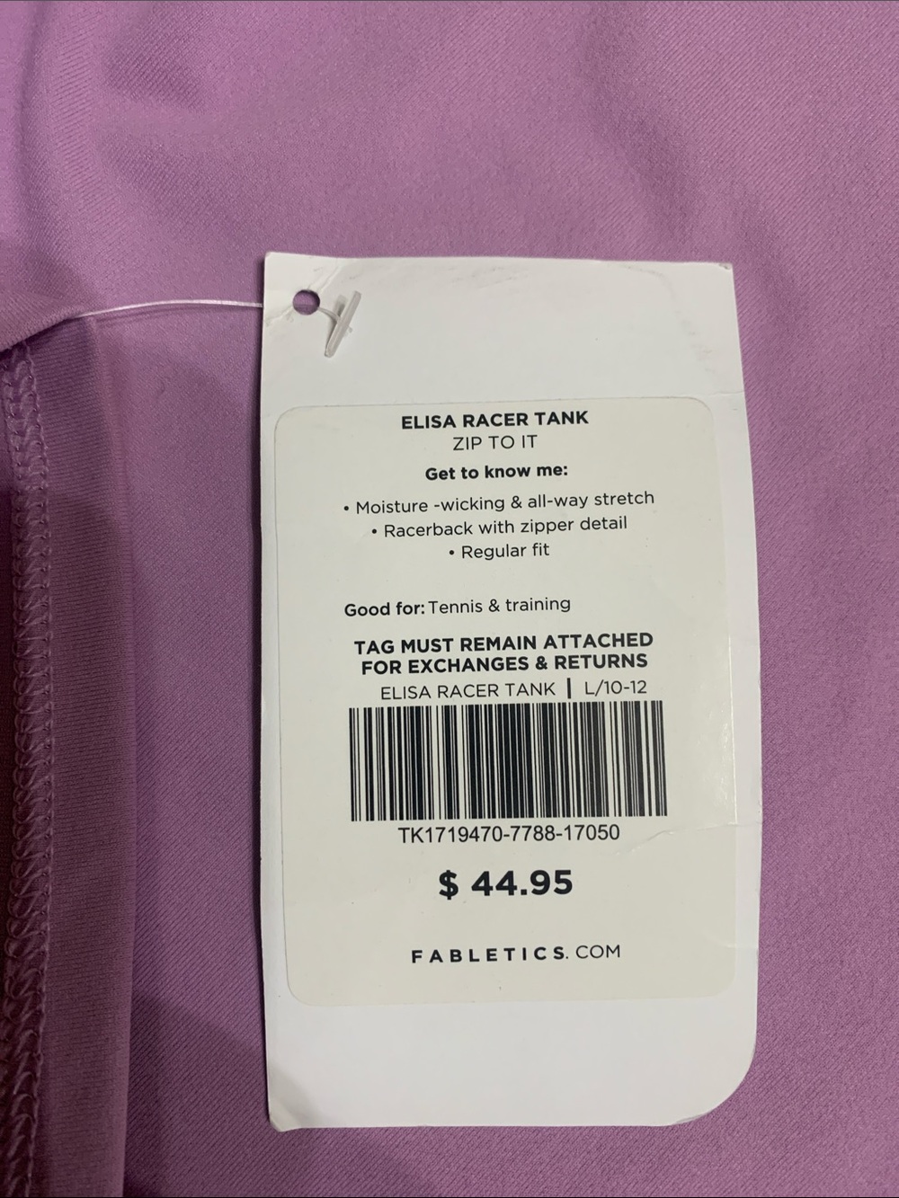 Fabletics Lilac Racerback Workout Tank - Picture 3 of 5